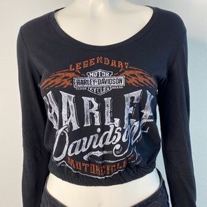 HARLEY DAVIDSON Black Long Sleeve Crop Top